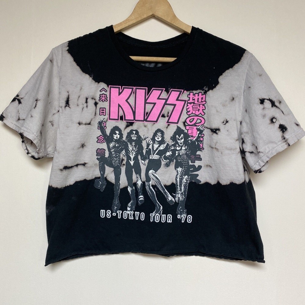 KISS concert Bleached cut off t-shirt 2019 US-Tokyo Tour '78 Sz‎ L womens